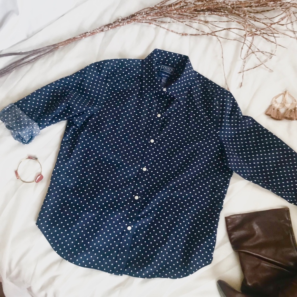 Chaps Navy Polka Dot Button Down Shirt